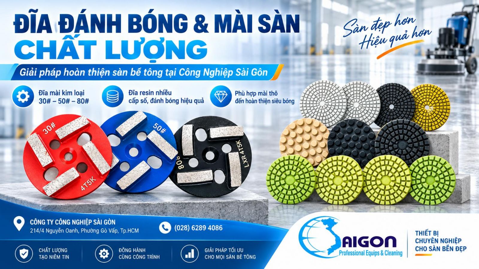 đĩa đánh bóng và mài sàn chất lượng tại Công Nghiệp Sài Gòn 