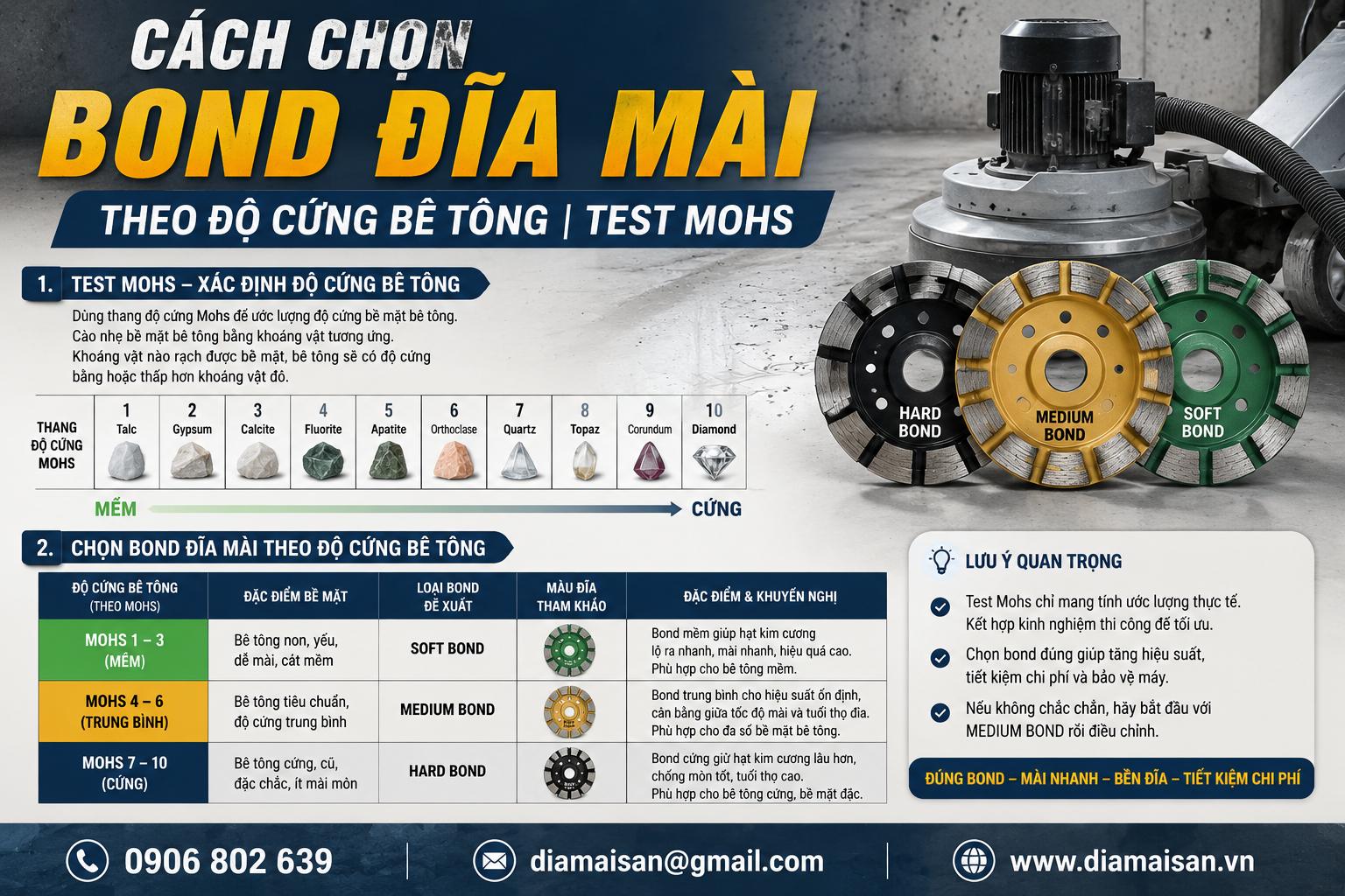 Cách Chọn Bond Đĩa Mài Theo Độ Cứng Bê Tông