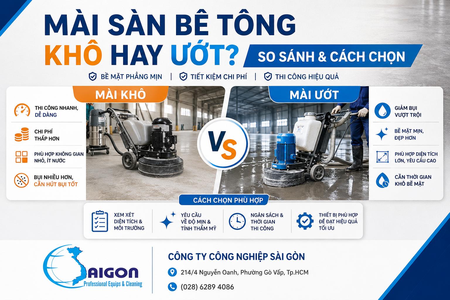 Mài Sàn Bê Tông Khô Hay Ướt